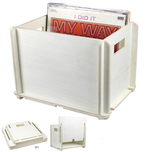Vinyl lp platen opbergkist - opbergen platen in lp vinyl opbergkrat - hout - wit - Meubel Plein