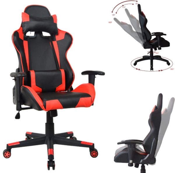Bureaustoel gamestoel Thomas - racing gaming stijl stoel - ergonomisch - rood zwart - Meubel Plein
