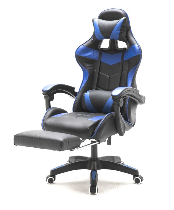 Gamestoel met voetsteun Cyclone tieners - bureaustoel - racing gaming stoel - blauw zwart - Meubel Plein