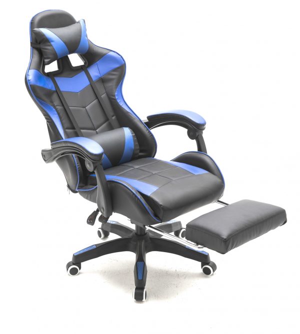Gamestoel met voetsteun Cyclone tieners - bureaustoel - racing gaming stoel - blauw zwart - Meubel Plein