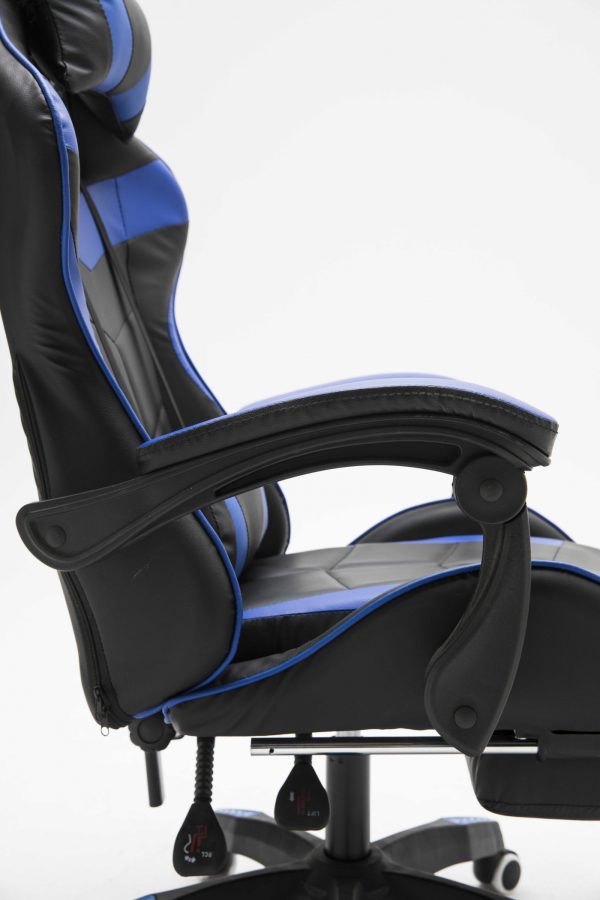 Gamestoel met voetsteun Cyclone tieners - bureaustoel - racing gaming stoel - blauw zwart - Meubel Plein