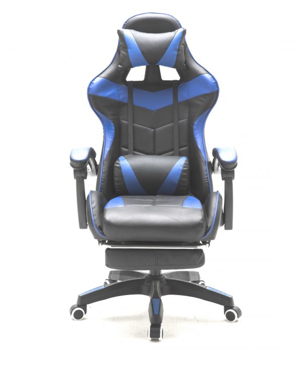 Gamestoel met voetsteun Cyclone tieners - bureaustoel - racing gaming stoel - blauw zwart - Meubel Plein