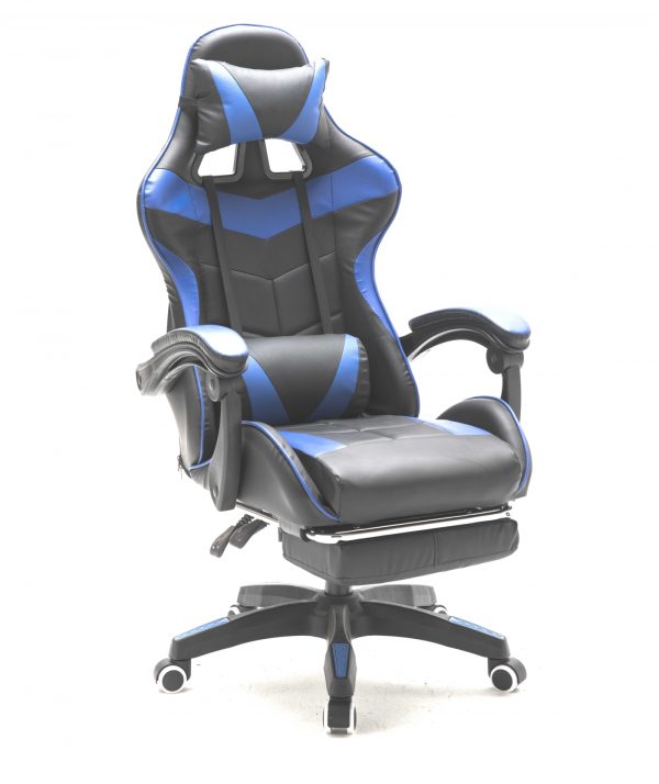Gamestoel met voetsteun Cyclone tieners - bureaustoel - racing gaming stoel - blauw zwart - Meubel Plein