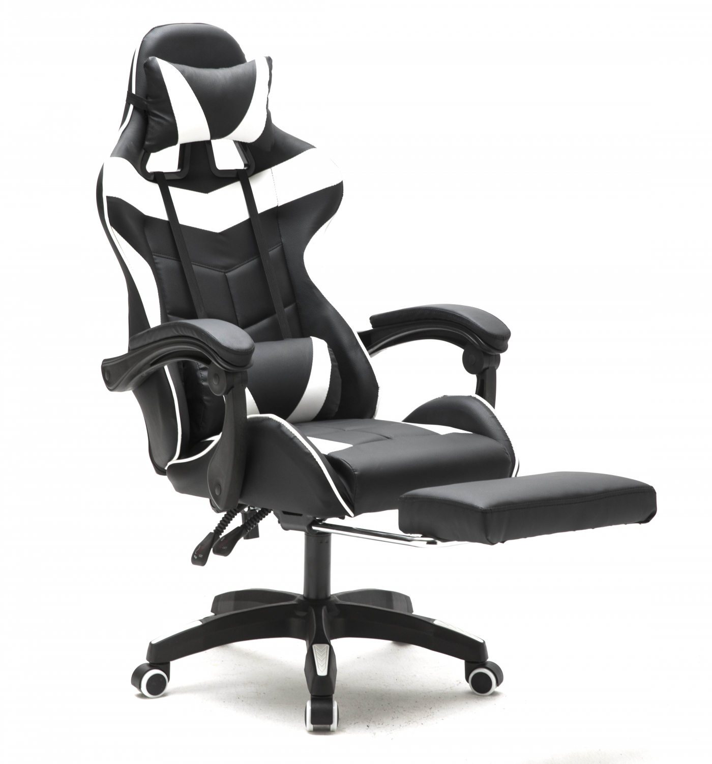 Gamestoel met voetsteun Cyclone tieners - bureaustoel - racing gaming stoel - wit zwart - Meubel Plein Gamestoel met voetsteun Cyclone tieners - bureaustoel - racing gaming stoel - wit zwart - Meubel Plein