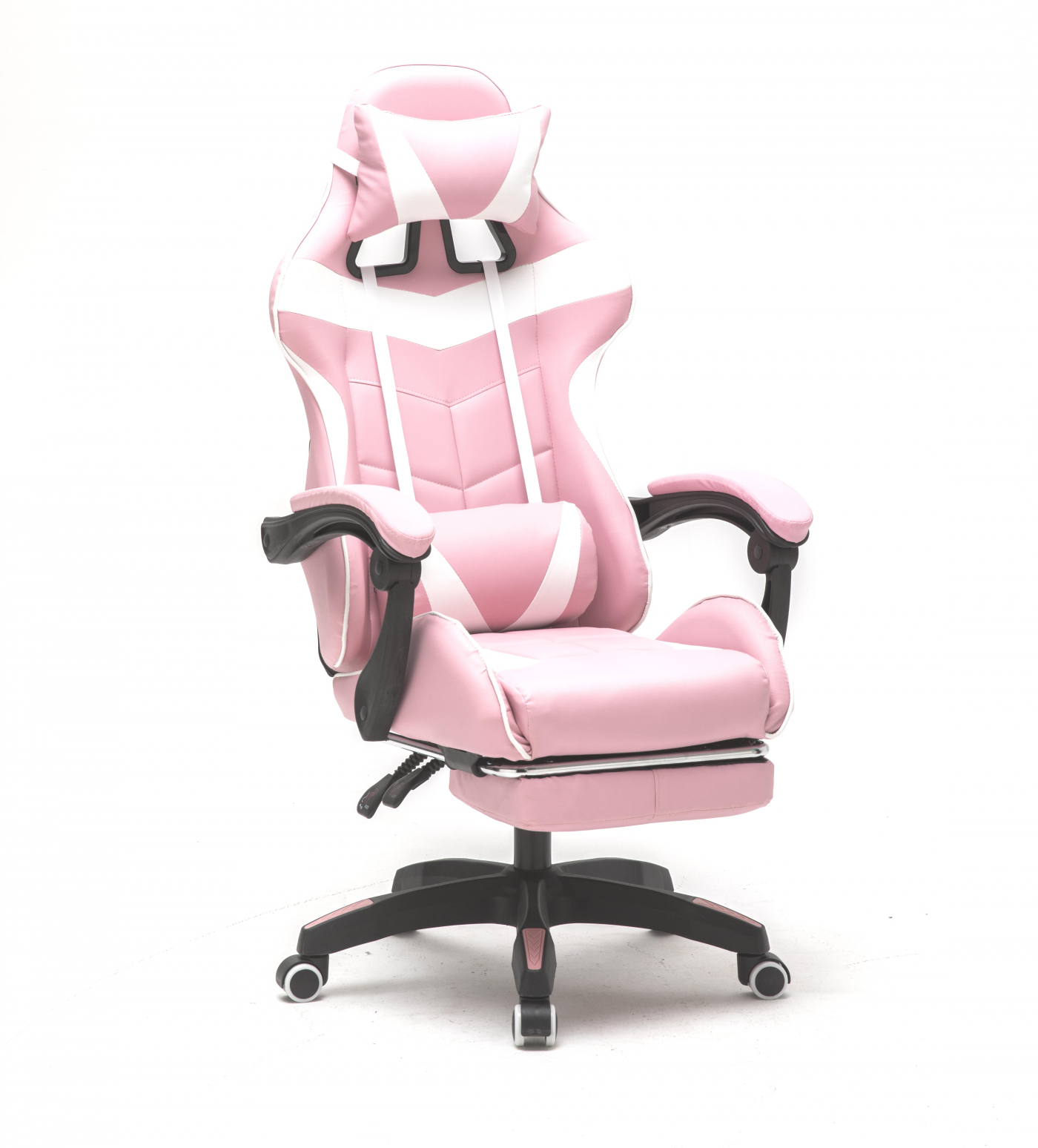 Gamestoel met voetsteun Cyclone tieners - bureaustoel - racing gaming stoel - roze wit - alternatieve afbeelding