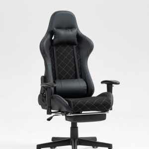 Gamestoel Classic - bureaustoel – voetensteun -  stof bekleding – zwart