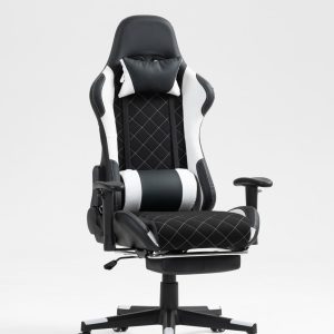 Gamestoel Classic - bureaustoel – voetensteun - stof bekleding - zwart wit