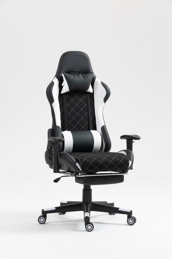 Gamestoel Classic - bureaustoel – voetensteun - stof bekleding - zwart wit - Meubel Plein