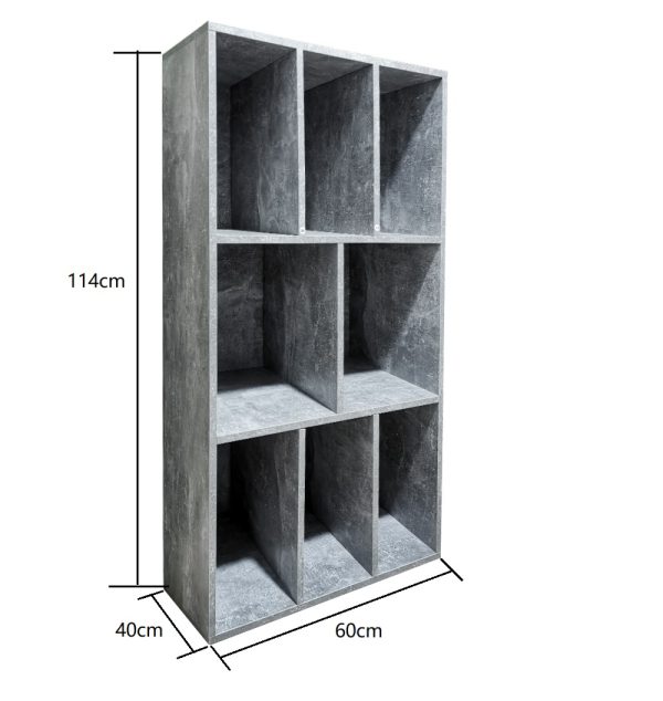 LP vinyl opbergkast - platenkast - opbergen lp vinyl platen - boekenkast - 8 vakken - grijs beton look - Meubel Plein