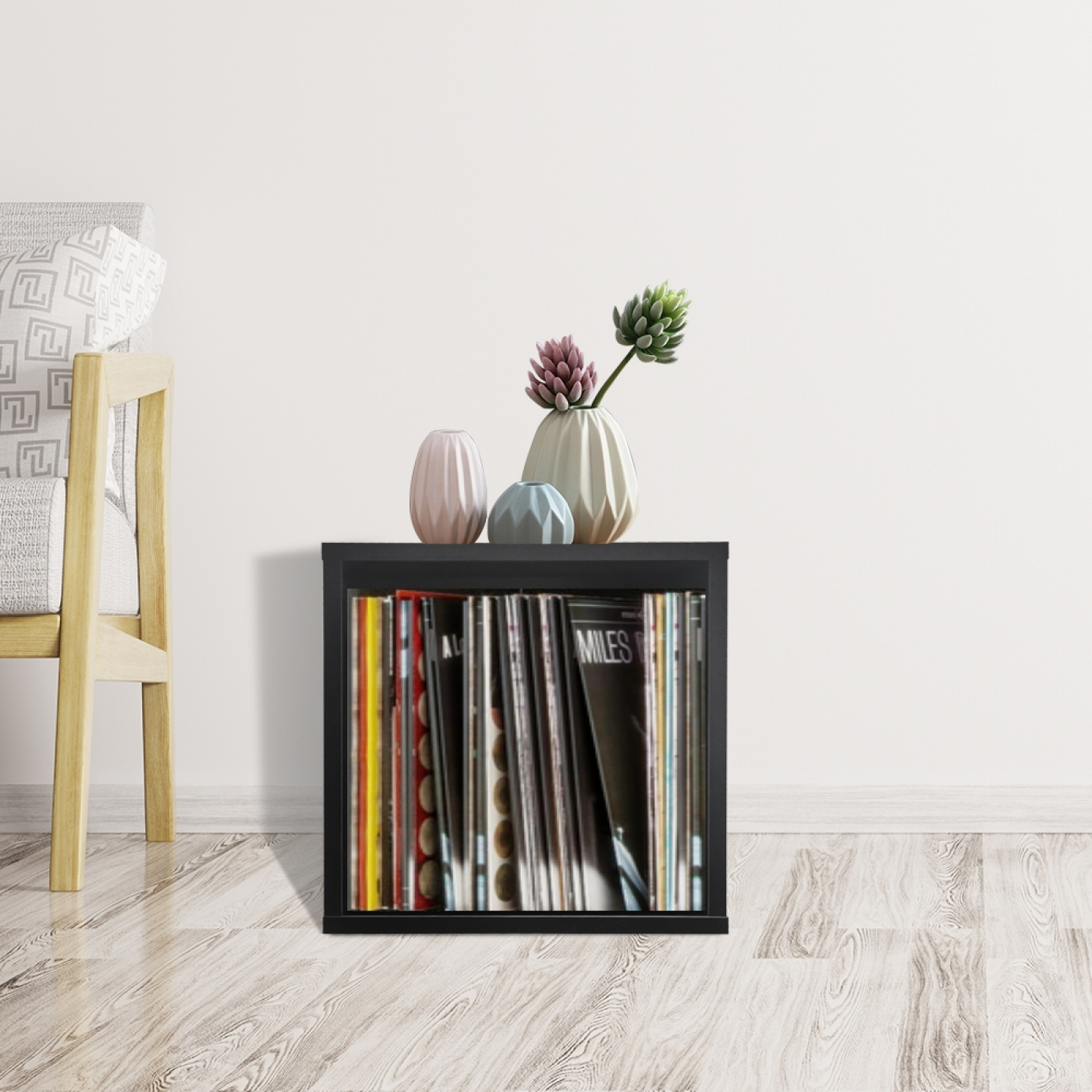 LP vinyl opbergkast kubus - platenkast - lp vinyl platen opbergrek - zwart - alternatieve afbeelding