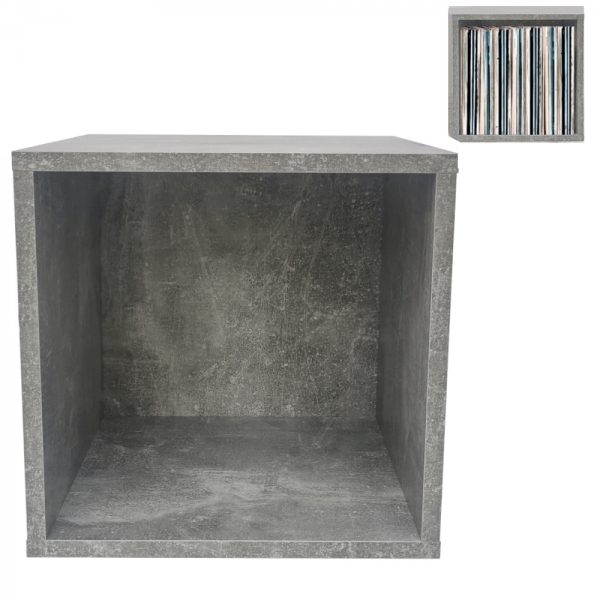 LP vinyl opbergkast kubus - platen lp vinyl opbergkast rek - industrieel grijs beton look - Meubel Plein