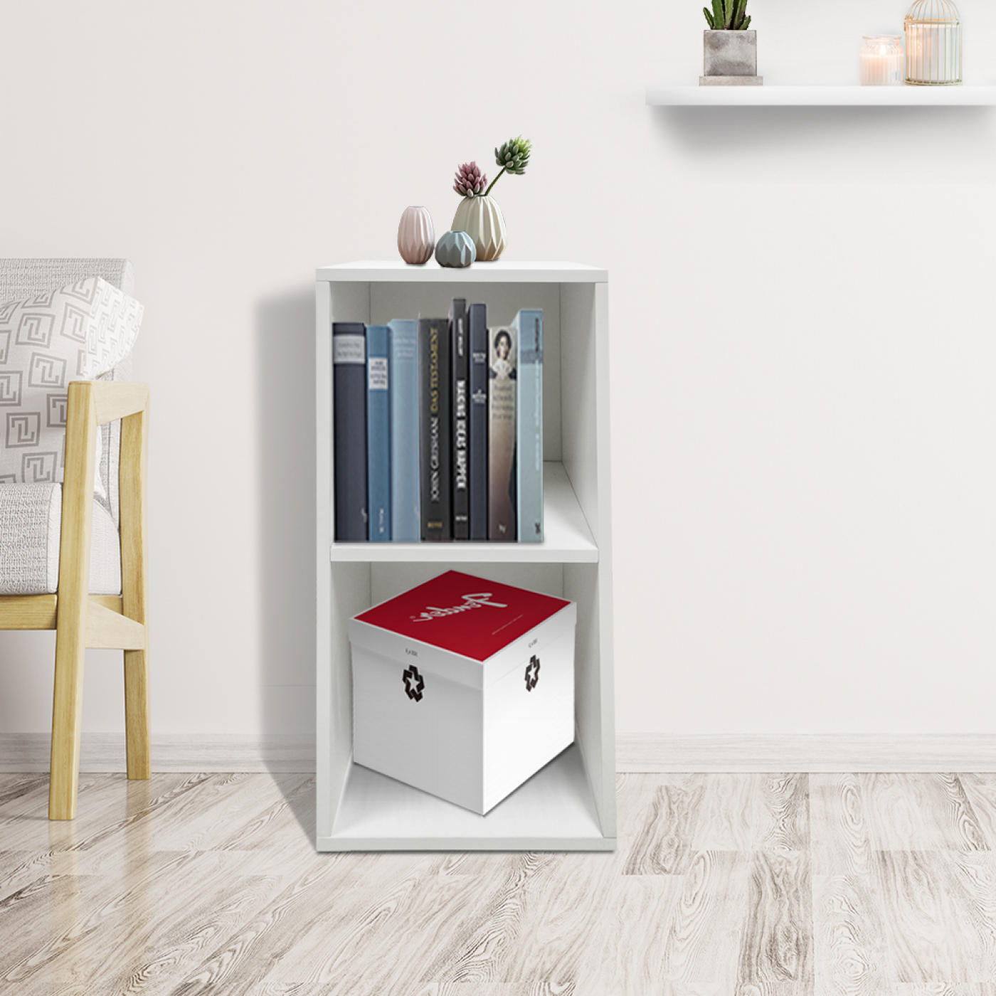 Vakkenkast Vakkie 2 open vakken opbergkast - boekenkast - wandkast - wit - alternatieve afbeelding