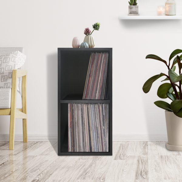 Vinyl lp platen opbergkast - opbergen lp vinyl platen - boekenkast - 2 vakken - zwart - Meubel Plein