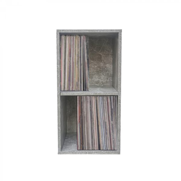 Vinyl lp platen opbergkast - opbergen lp vinyl platen - boekenkast - 2 vakken - grijs beton - Meubel Plein