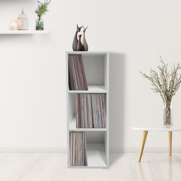 Lp platen vinyl opbergkast - opbergen lp vinyl platen - boekenkast - 3 vakken - wit - Meubel Plein