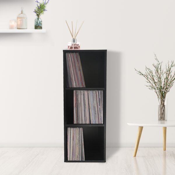 Lp platen vinyl opbergkast - opbergen lp vinyl platen - boekenkast - 3 vakken - zwart - Meubel Plein