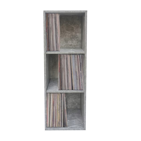 Lp platen vinyl opbergkast - opbergen lp vinyl platen - boekenkast - 3 vakken - grijs beton - Meubel Plein