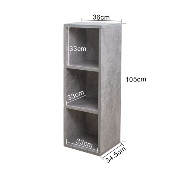 Lp platen vinyl opbergkast - opbergen lp vinyl platen - boekenkast - 3 vakken - grijs beton - Meubel Plein