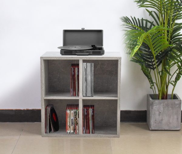 Platen vinyl lp kast - opbergen lp vinyl platen - boekenkast - grijs beton - Meubel Plein