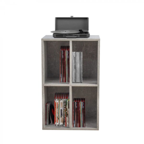 Vinyl lp platen kast - opbergen lp platen - platenspeler meubel - grijs beton look - Meubel Plein