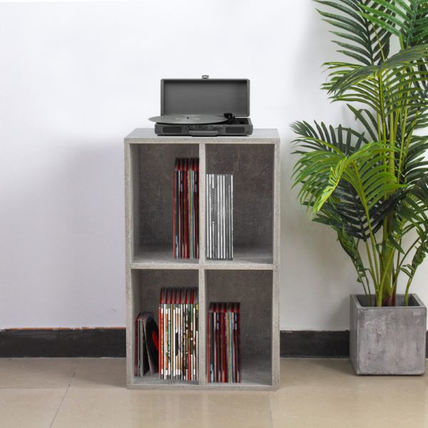 Vinyl lp platen kast - opbergen lp platen - platenspeler meubel - grijs beton look - Meubel Plein