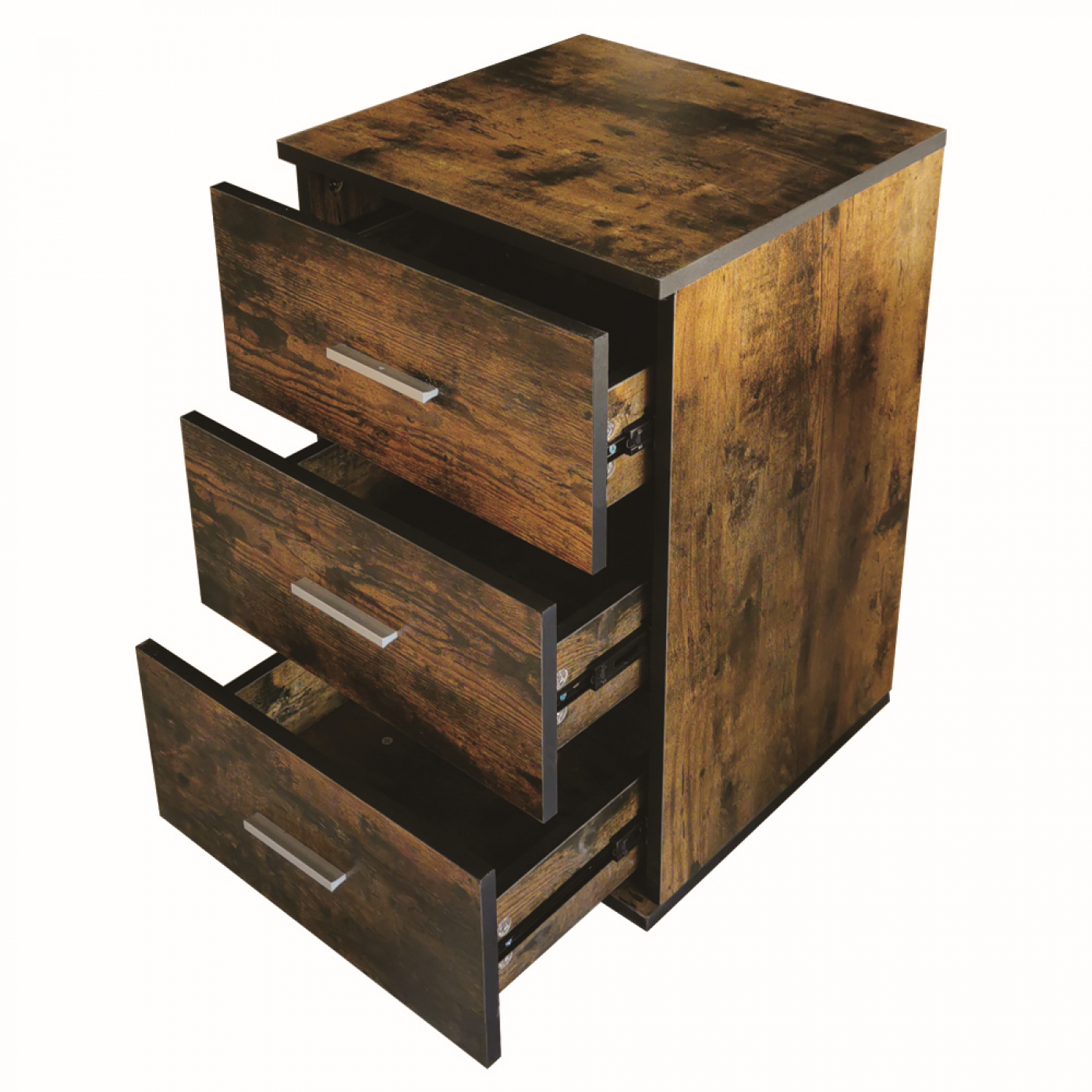 Nachtkastje - halkastje - 3 lades - 63 cm hoog - vintage bruin - Meubel Plein Nachtkastje - halkastje - 3 lades - 63 cm hoog - vintage bruin - Meubel Plein