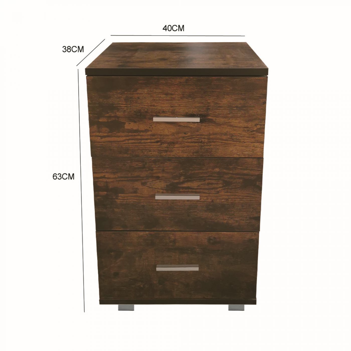 Nachtkastje - halkastje - 3 lades - 63 cm hoog - vintage bruin - Meubel Plein Nachtkastje - halkastje - 3 lades - 63 cm hoog - vintage bruin - Meubel Plein