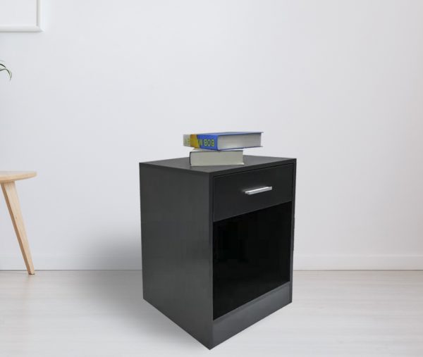 Nachtkastje halkastje met lade en open opbergvak 60 cm hoog zwart - Meubel Plein