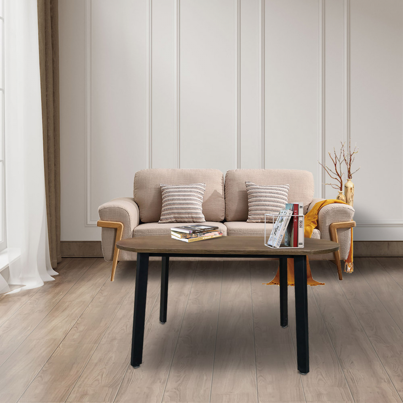 Salontafel - industrieel vintage - metaal hout - 90 x 50 cm - zwart bruin - alternatieve afbeelding