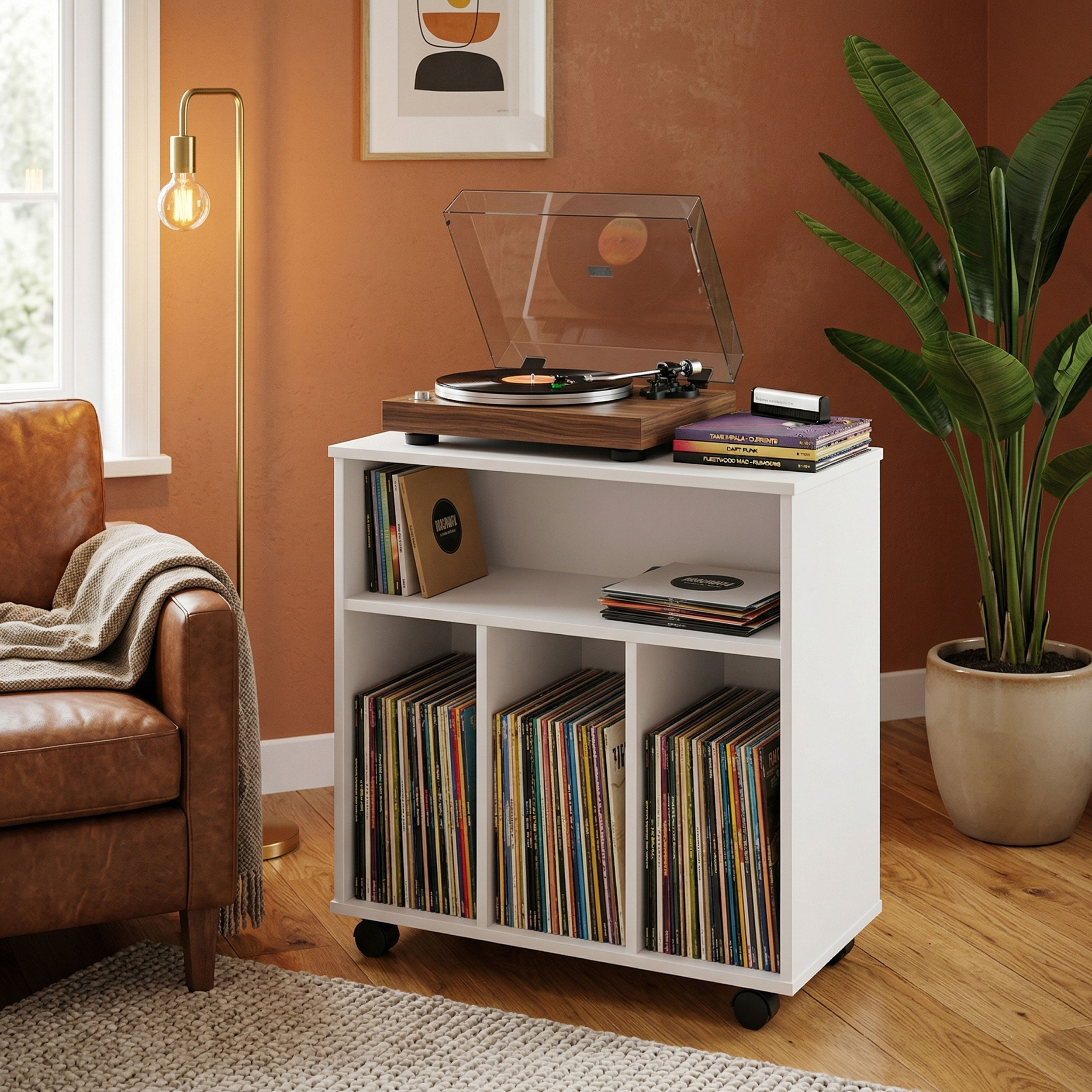 VDD Vinyl Opbergkast - 4 Vakken - Verrijdbaar - 70 x 60 x 40 cm - Wit - alternatieve afbeelding