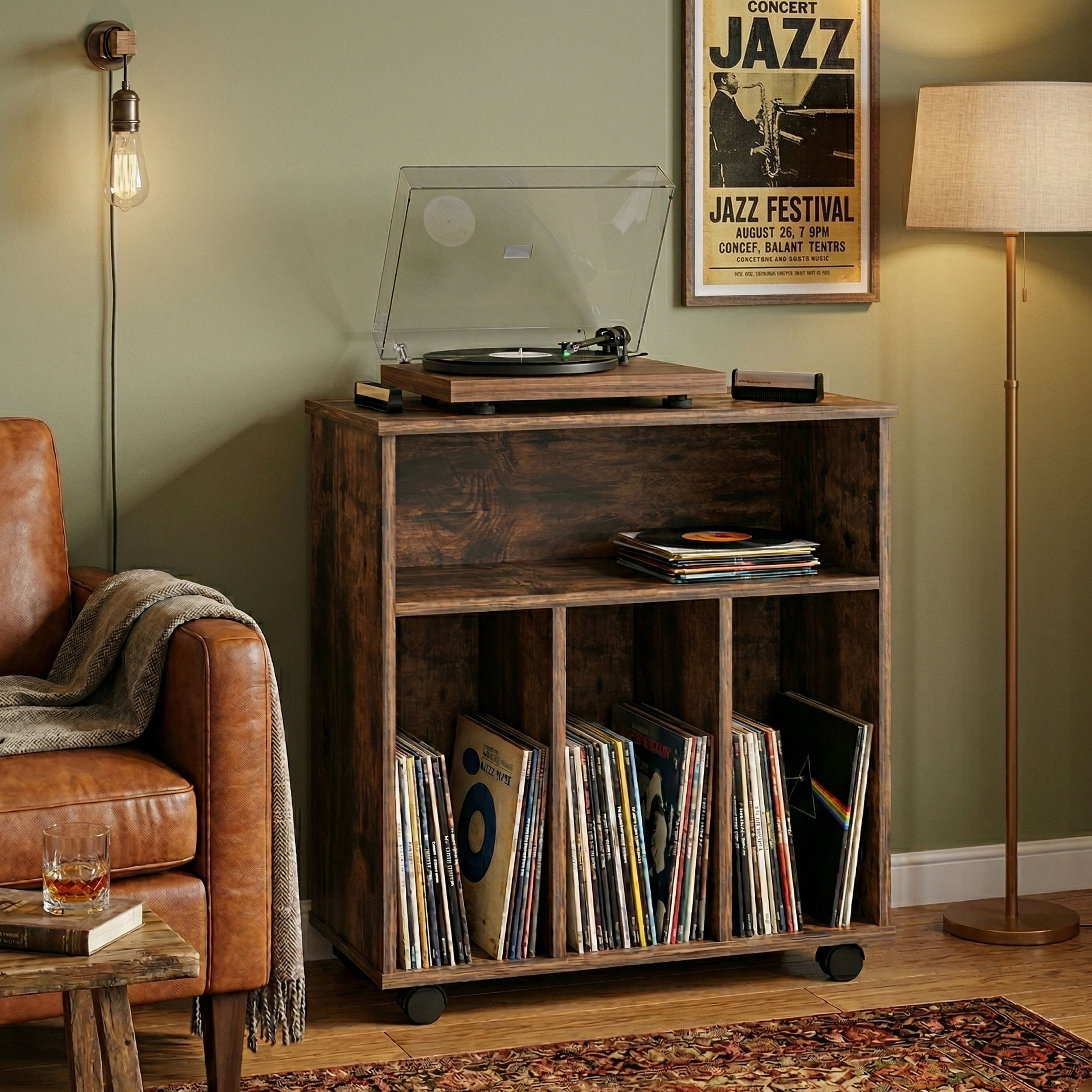 VDD Vinyl Opbergkast - 4 Vakken - Verrijdbaar - 70 x 60 x 40 cm - Bruin - alternatieve afbeelding