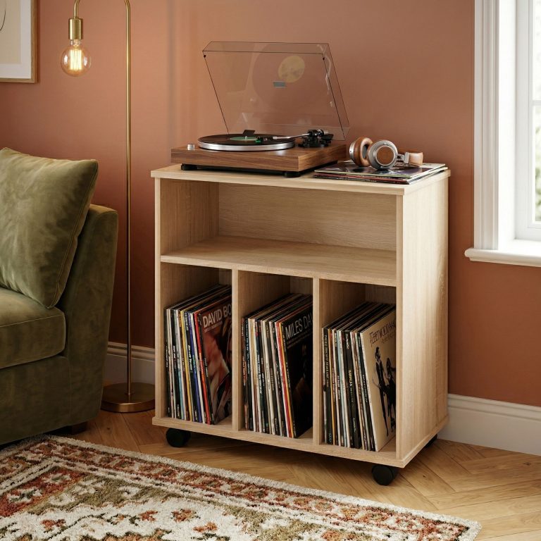 VDD Vinyl Opbergkast - 4 Vakken - Verrijdbaar - 70 x 60 x 40 cm - Beige - alternatieve afbeelding