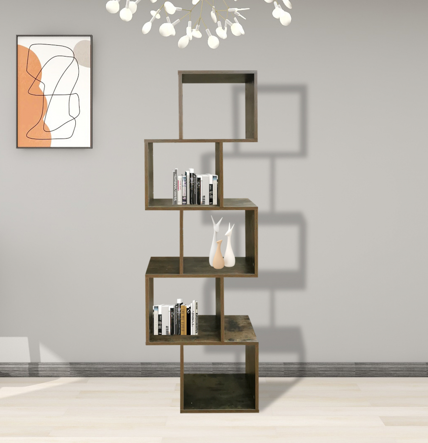 Vakkenkast roomdivider Yoep - gestapeld kubus design - 5 vakken - alternatieve afbeelding