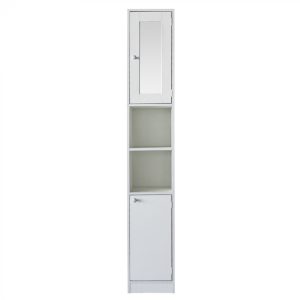 Kolomkast badkamer - opbergkast badkamer of hal - met spiegel - 180 cm hoog - wit