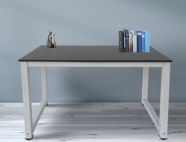 Bureau computertafel - keukentafel - metaal hout - 120 cm x 60 cm - wit met zwart tafelblad - Meubel Plein