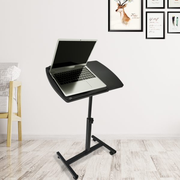 Laptoptafel laptopstandaard - bijzettafel bedtafel - verrijdbaar wieltjes - hoogte verstelbaar - zwart - Meubel Plein