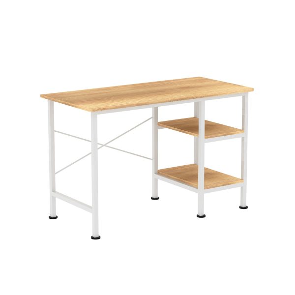 Bureau computer tafel - met opbergplanken - wit metaal bruin hout - 110 cm breed - Meubel Plein