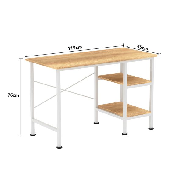 Bureau computer tafel - met opbergplanken - wit metaal bruin hout - 110 cm breed - Meubel Plein