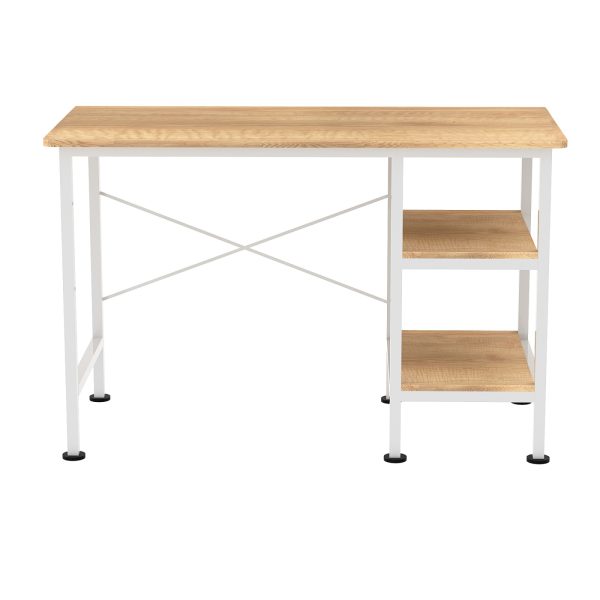 Bureau computer tafel - met opbergplanken - wit metaal bruin hout - 110 cm breed - Meubel Plein