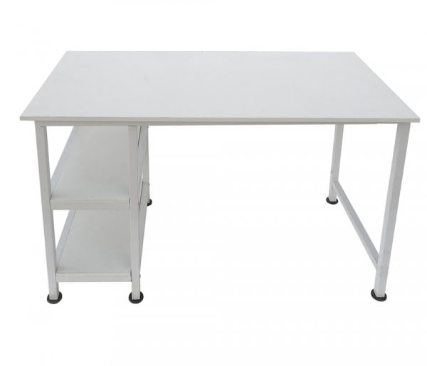 Bureau computer tafel - met opbergplanken - wit metaal hout - 110 cm breed - Meubel Plein