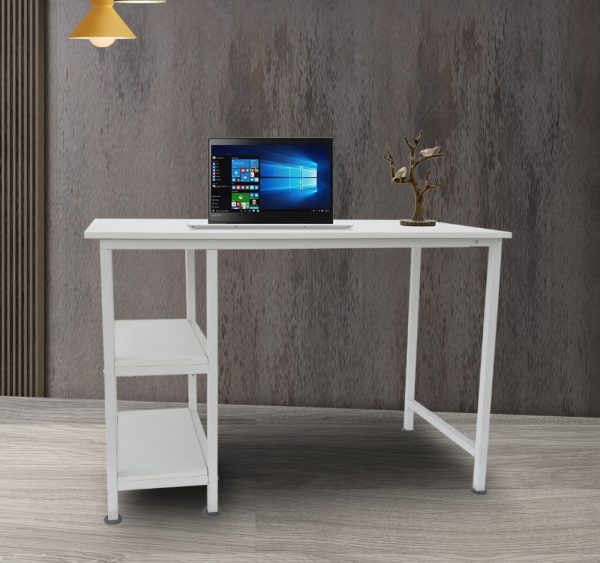 Bureau computer tafel - met opbergplanken - wit metaal hout - 110 cm breed - Meubel Plein