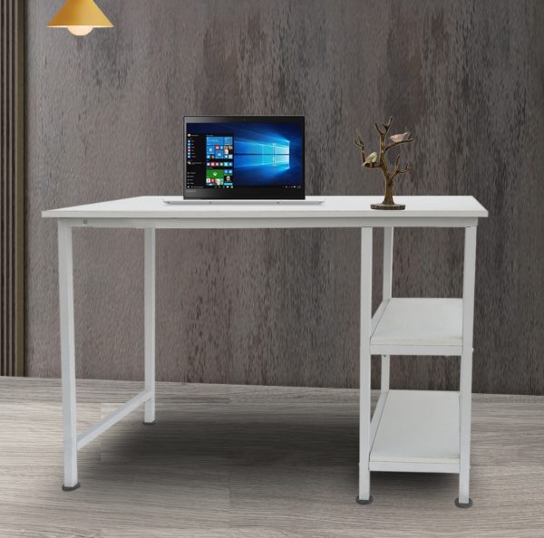 Bureau computer tafel - met opbergplanken - wit metaal hout - 110 cm breed - Meubel Plein