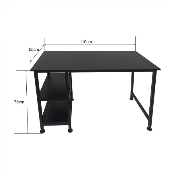 Bureau computer tafel - met opbergplanken - zwart metaal hout - 110 cm breed - Meubel Plein