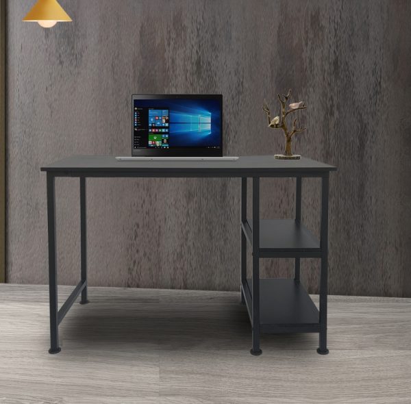 Bureau computer tafel - met opbergplanken - zwart metaal hout - 110 cm breed - Meubel Plein