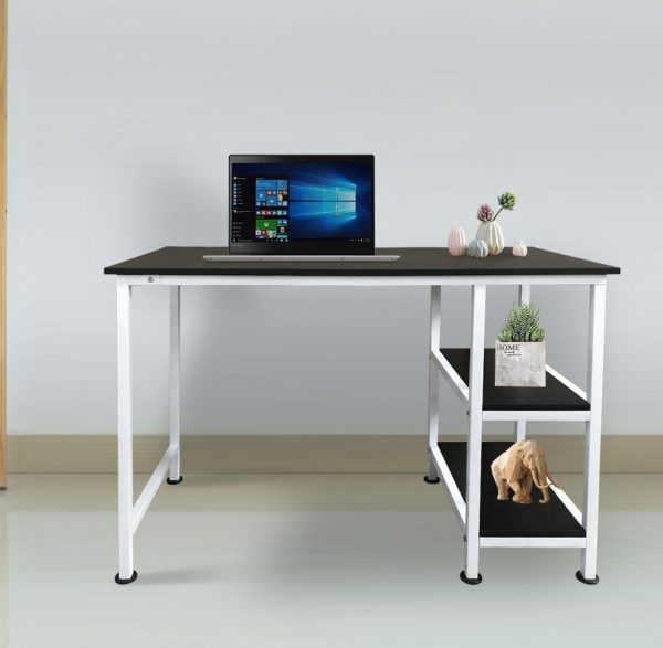 Bureau computer tafel - met opbergplanken - 110 cm breed - wit zwart - Meubel Plein