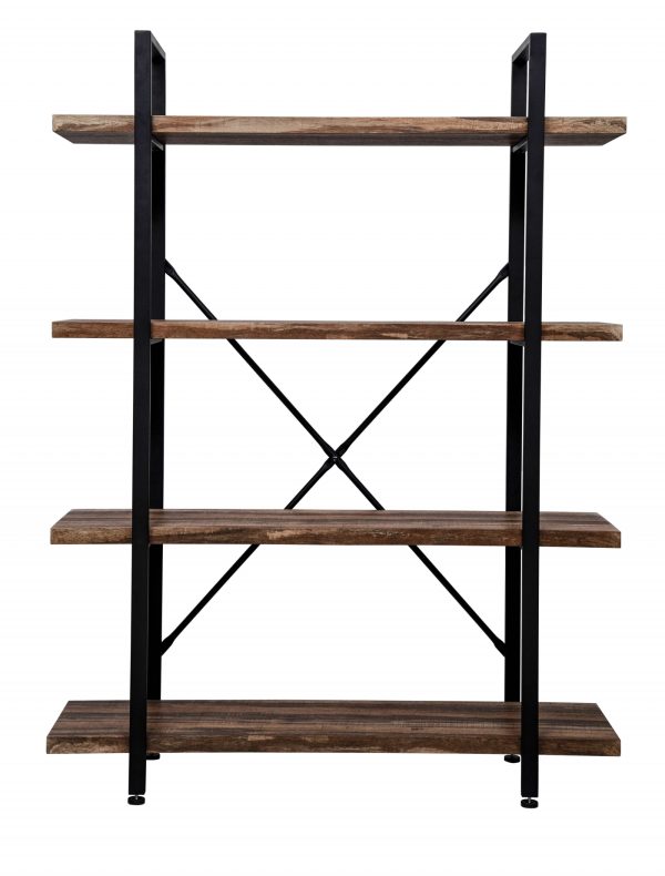 Wandkast Stoer - metaal hout industrieel design open boekenkast 140 cm hoog zwart - Meubel Plein
