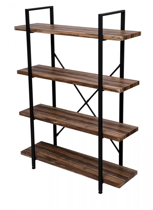 Wandkast Stoer - metaal hout industrieel design open boekenkast 140 cm hoog zwart - Meubel Plein