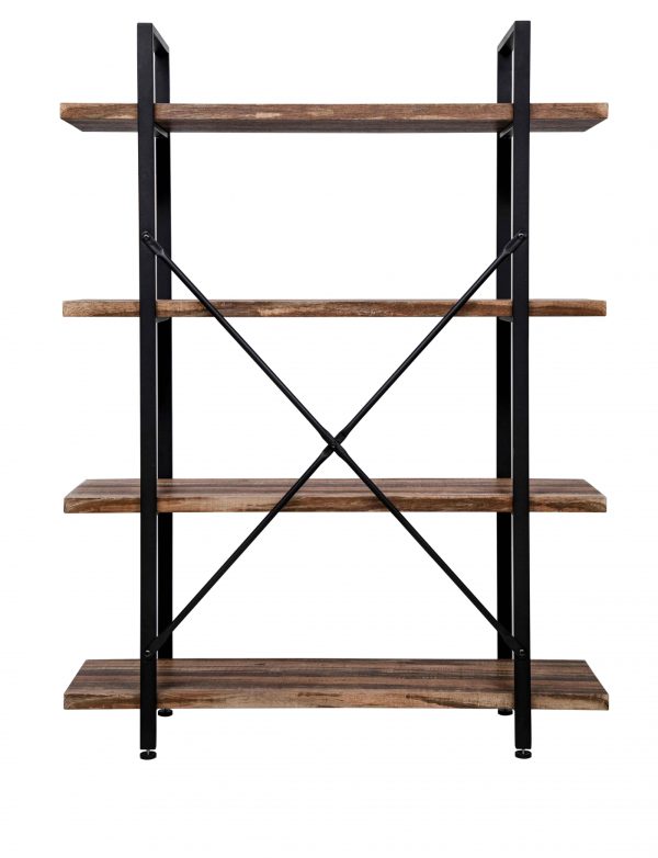 Wandkast Stoer - metaal hout industrieel design open boekenkast 140 cm hoog zwart - Meubel Plein