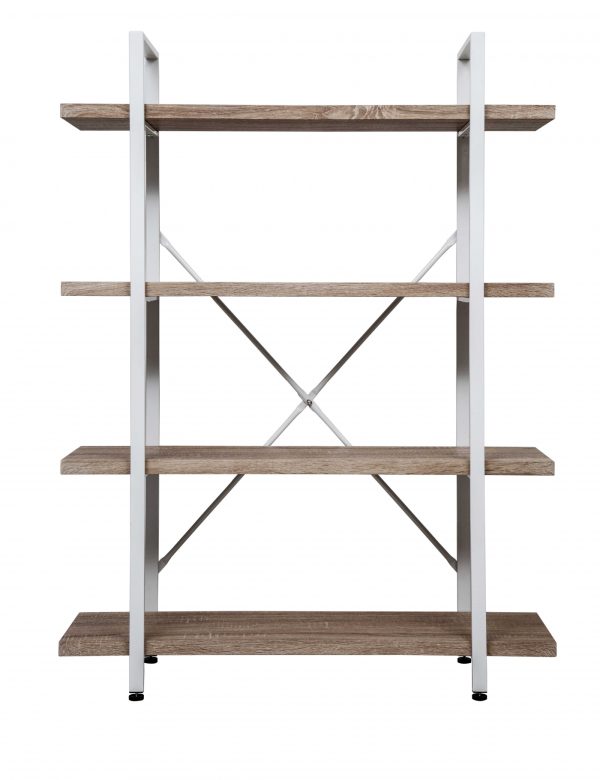 Wandkast Stoer metaal hout industrieel design open boekenkast 140 cm hoog wit - Meubel Plein