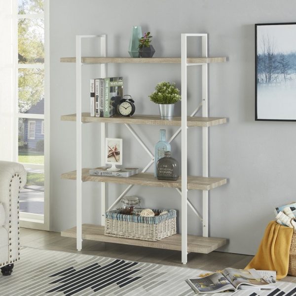 Wandkast Stoer metaal hout industrieel design open boekenkast 140 cm hoog wit - Meubel Plein